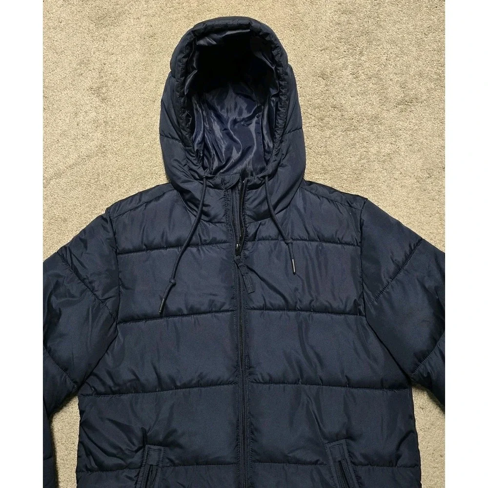 Aeropostale Mens Small Puffer Jacket Navy Blue Coat Recycled Down EUC‎